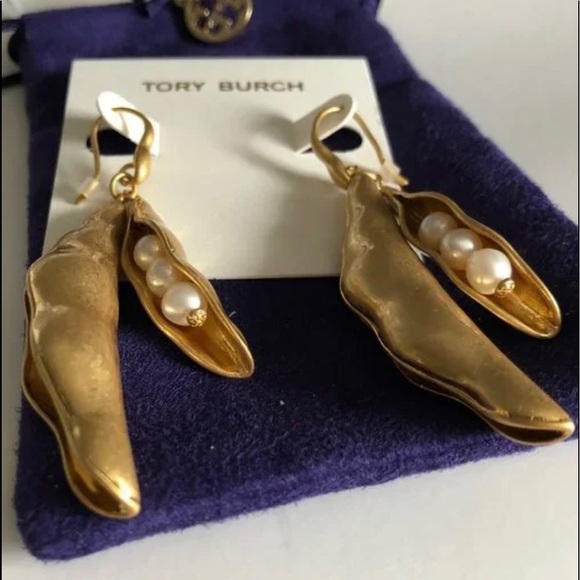 🆕Tory Burch Authentic Gold Pea Pod Statement Earring - Picture 12 of 13